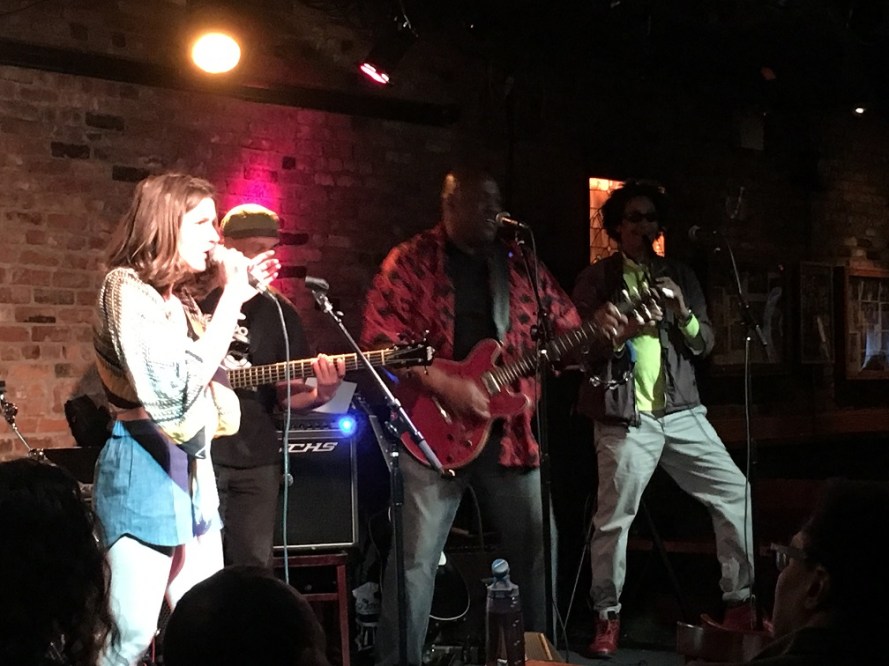 (l-r) Pheobe Nir, bassist, rhythm guitarist and sax player