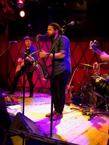 Steve Salcedo (saxophone player) onstage with Jamie McLean and his band